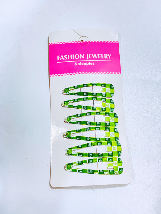 6 in 1 green hair pins  for kids