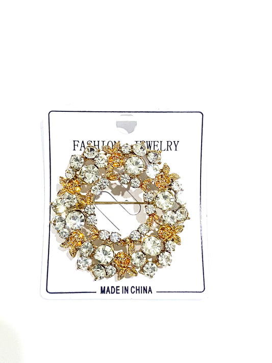 Round Golden Brooch with Stones La Mimz Beauty & Fashion Store