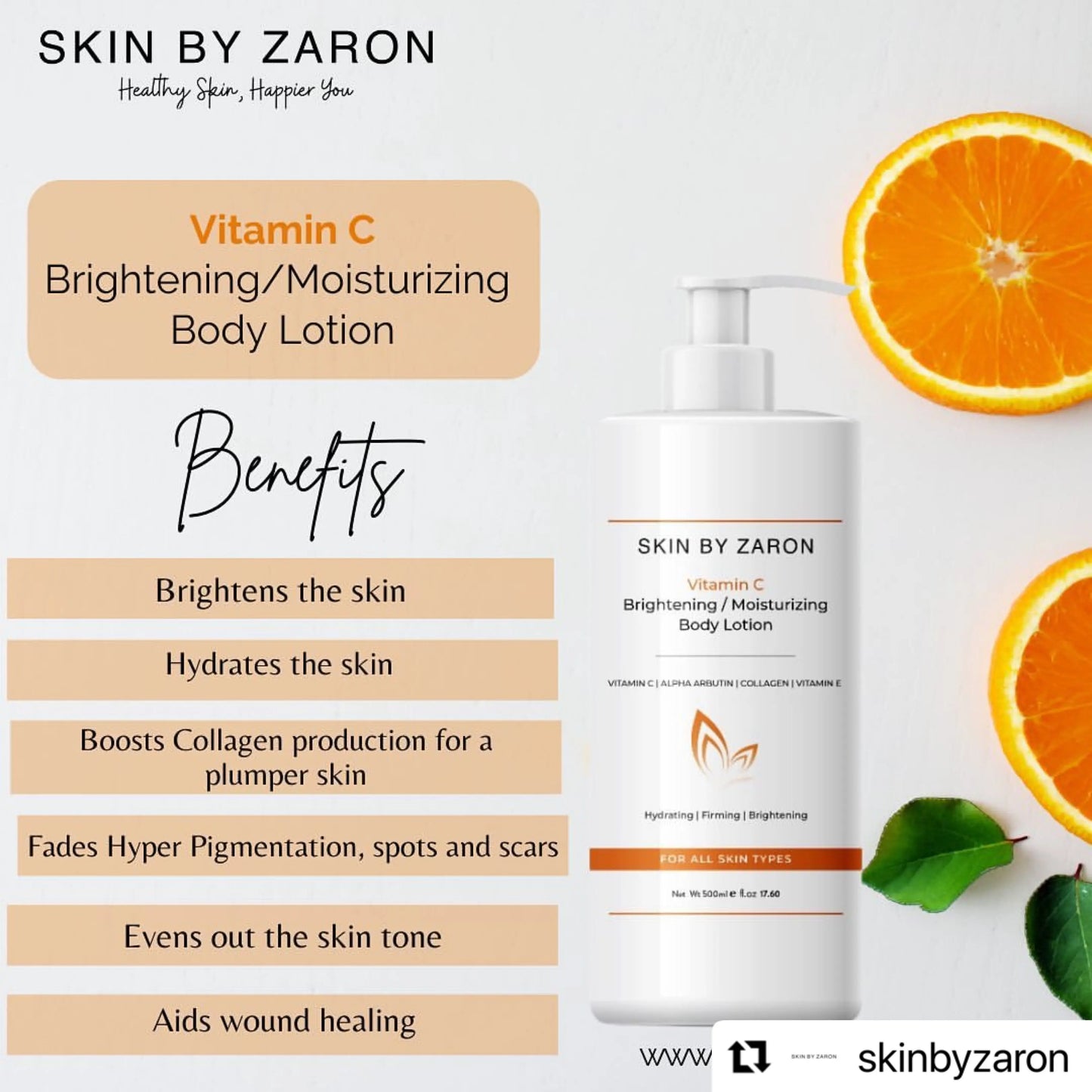 Skin By Zaron Vitamin C Brightening/ Moisturising Lotion La Mimz Beauty & Fashion Store